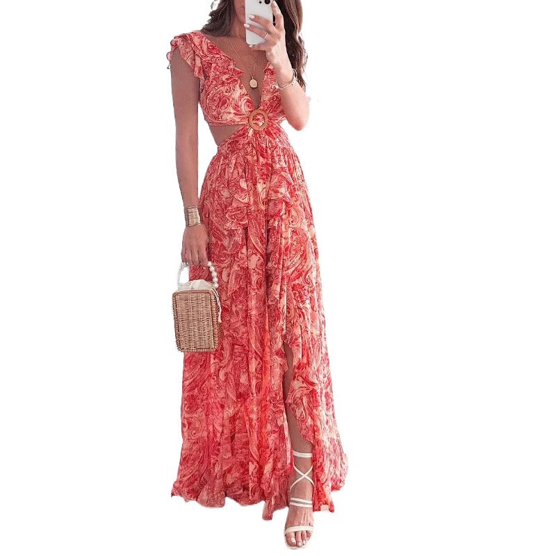 Boho Summer Beach Maxi Dress - Boho dames maxi-jurk met bloemenprint, zomerjurk