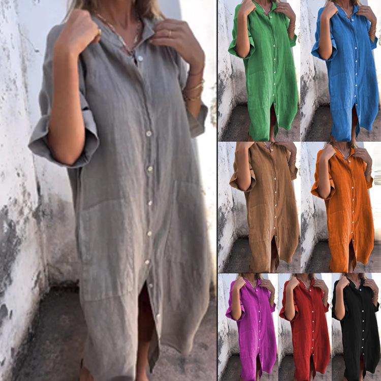 Casual Loose Linen Shirt Dress - 2026 Dames Old Money Shirtjurk Losse