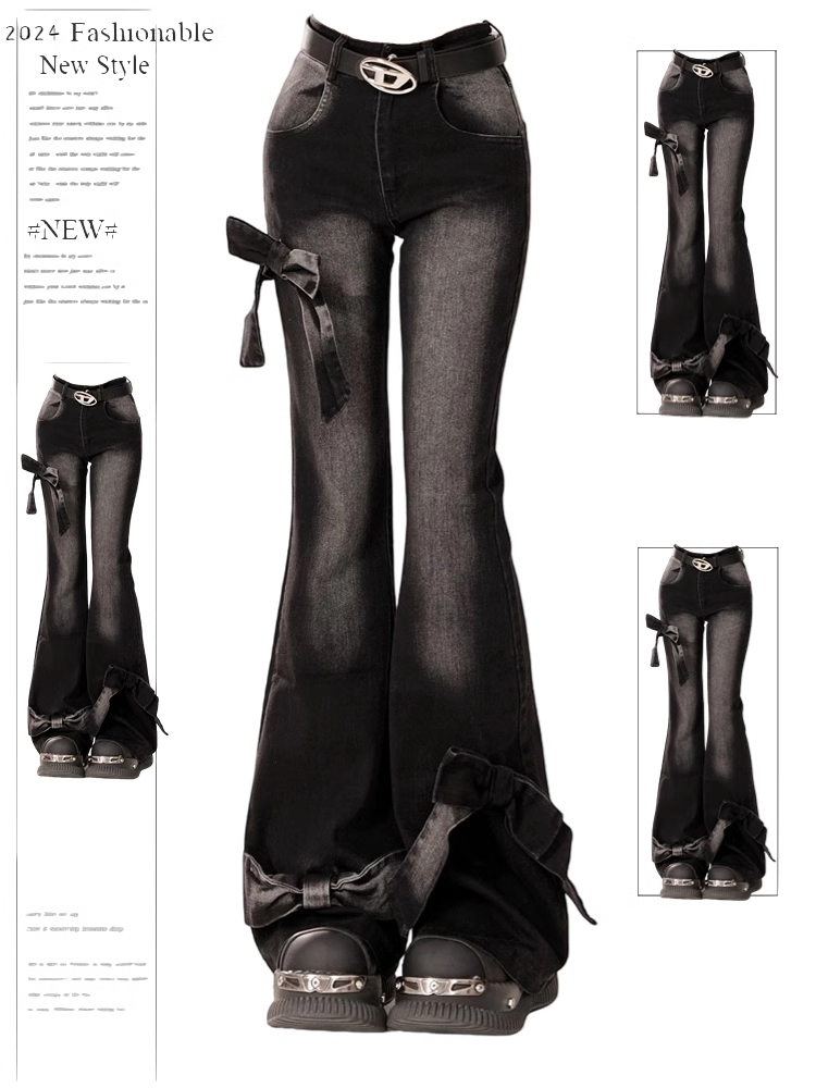 Jeans - Dames Zwart Gothic Bow Flare Jeans