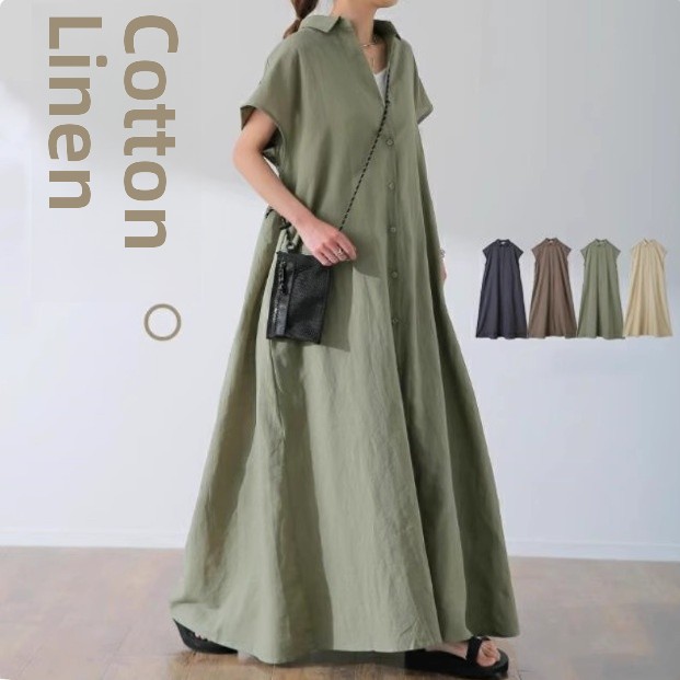 Casual Loose Linen Shirt Dress - Loszittende grote maat katoenen linnen shirtjurk