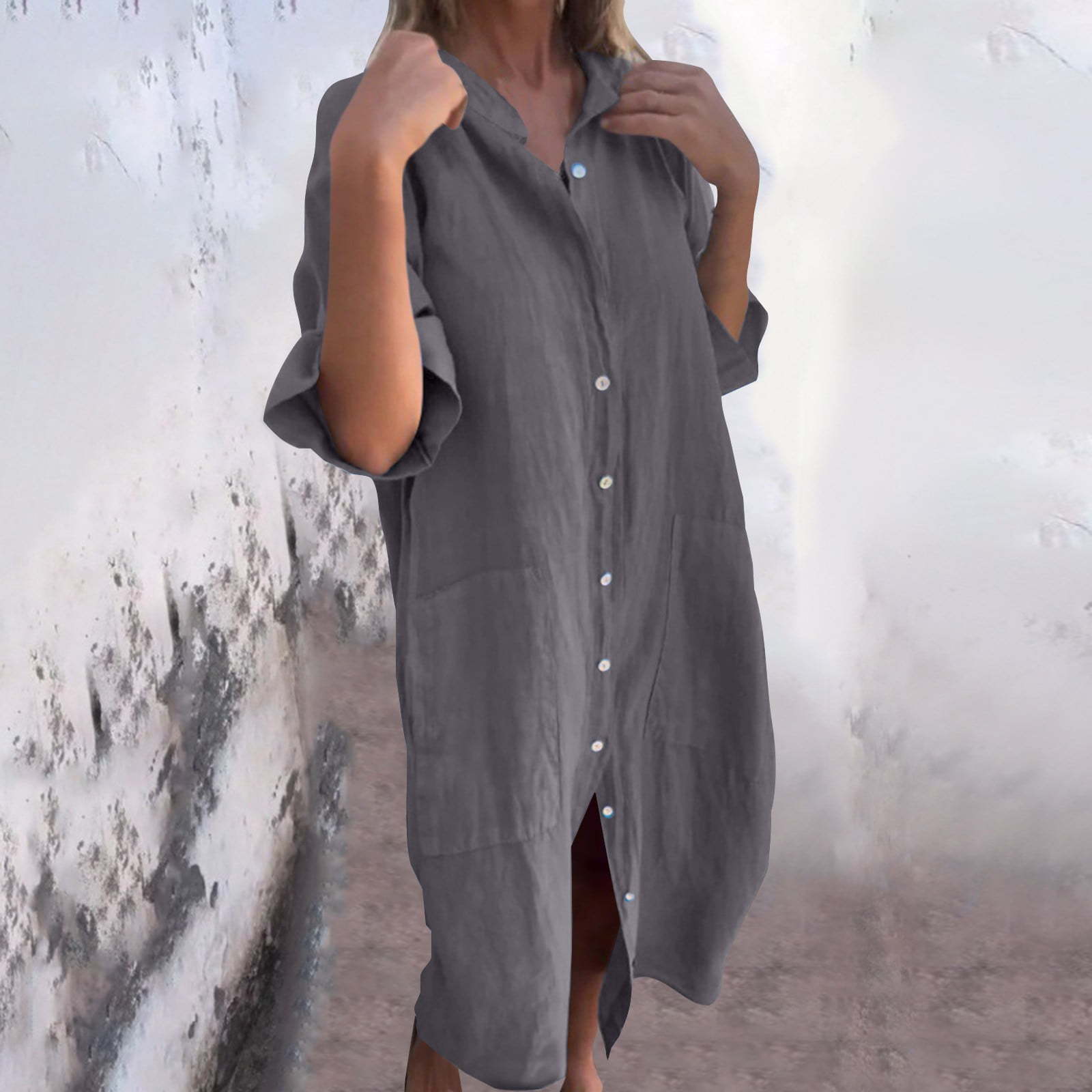 Casual Loose Linen Shirt Dress - 2023 Nieuwe Europese en Amerikaanse lente
