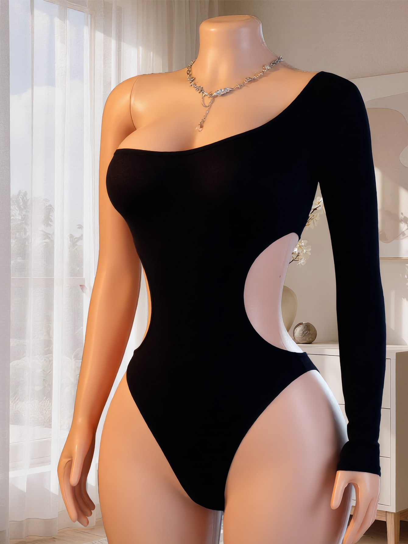 Lingerie - Dames bodysuit met één schouder, lange
