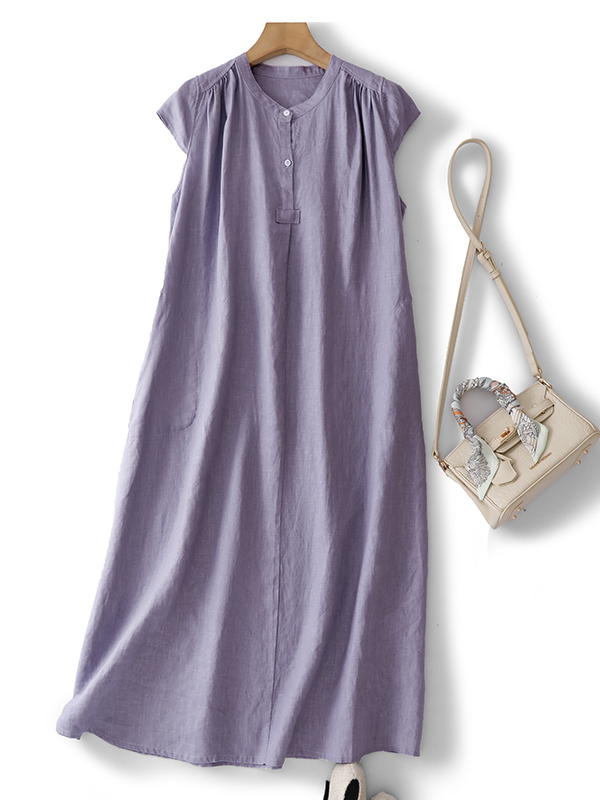 Casual Loose Linen Shirt Dress - Zomerjurk van puur katoenen linnen, mouwloos,