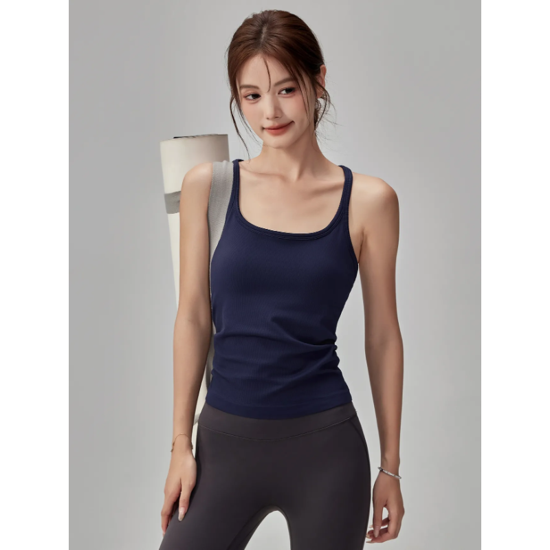 Seamless Ribbed Workout Tank Top - Dames geribbelde naadloze tanktop met ingebouwde