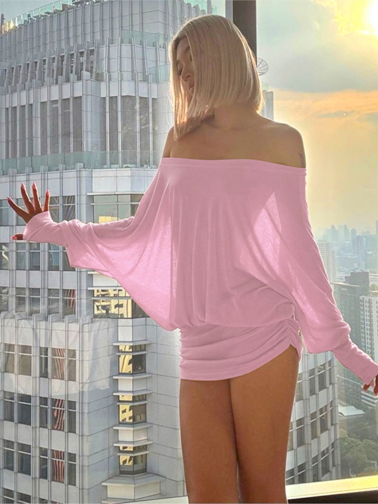 Sexy Mesh Sheer Bodycon Dress - Nieuwe mode off-shoulder pure mini-jurk outfits