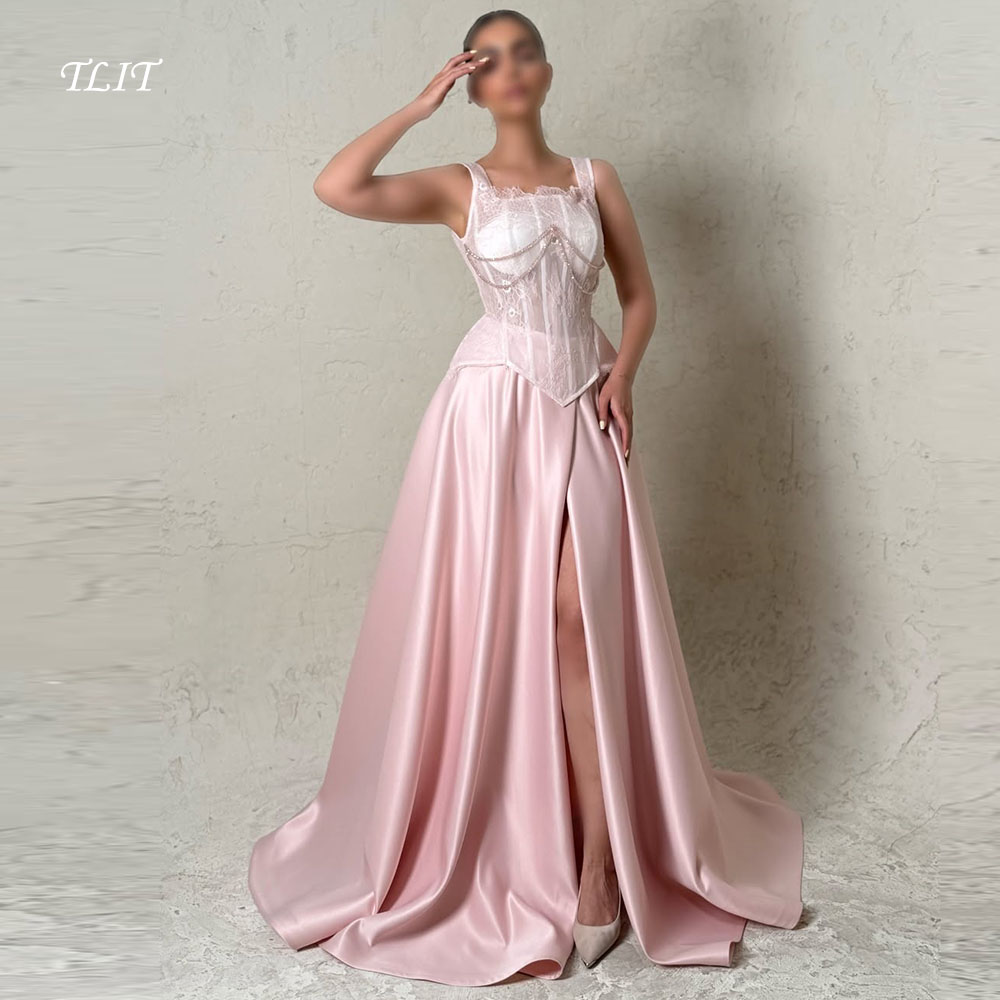 Elegant Satin Evening Gown Split - TLIT Elegante Baby Roze Zijde Satijn