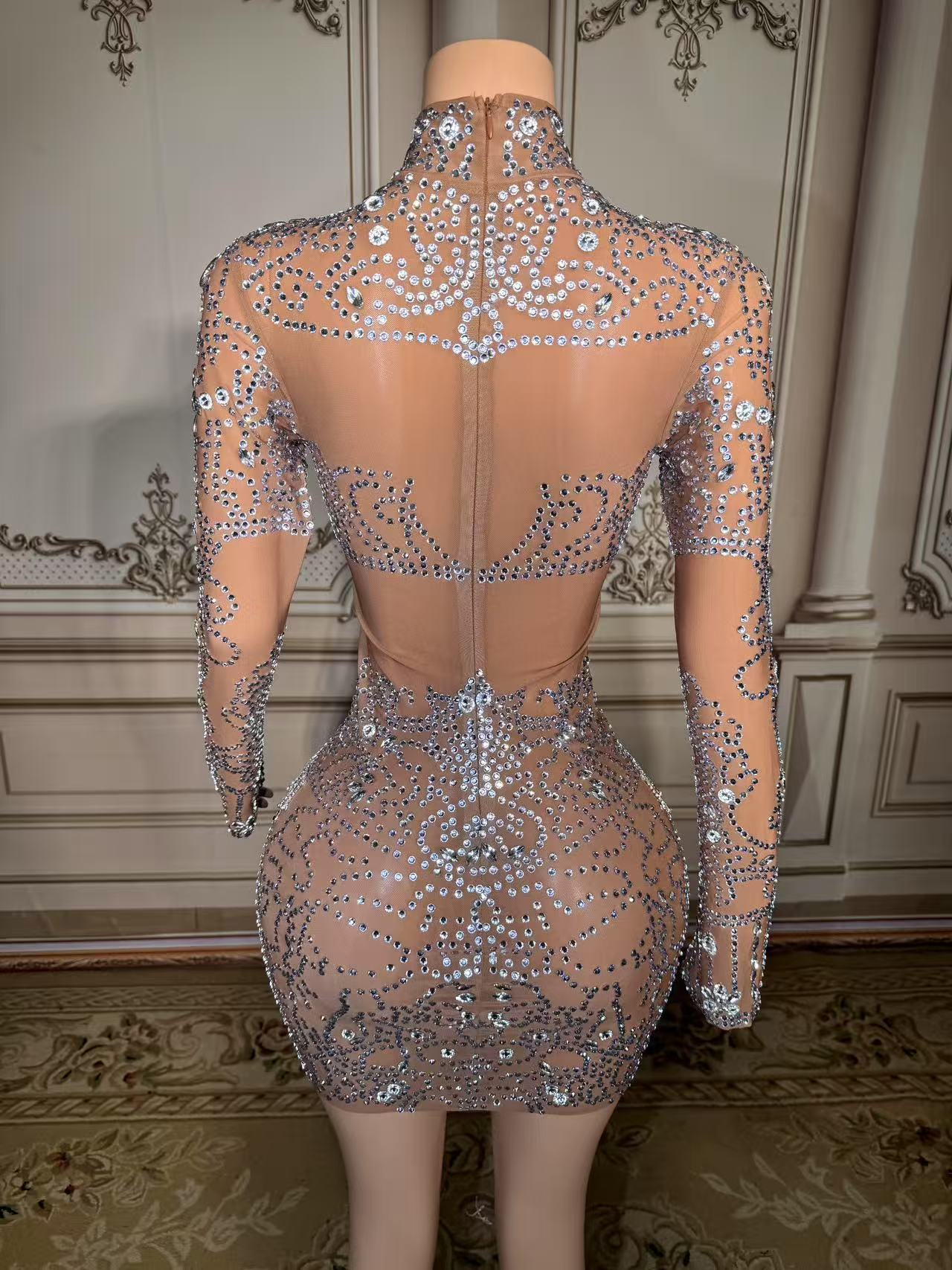 Sparkly Rhinestone Club Party Dress - ZD Sparkly Strass Mini-jurk Sexy Mesh