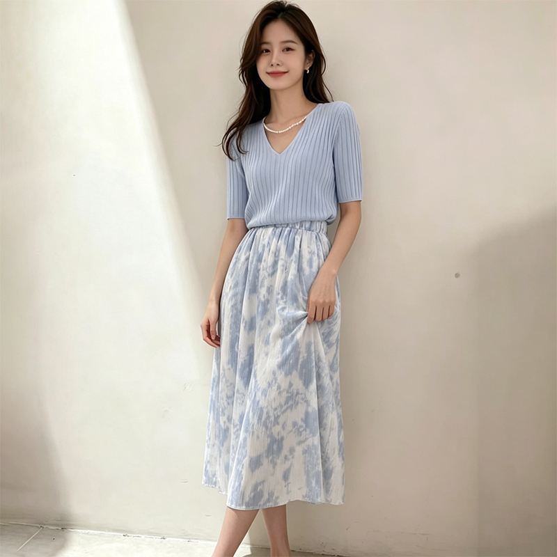 Korean Style A Line Shirt Dress - Zomerjurkjes met korte mouwen, V-hals, voor