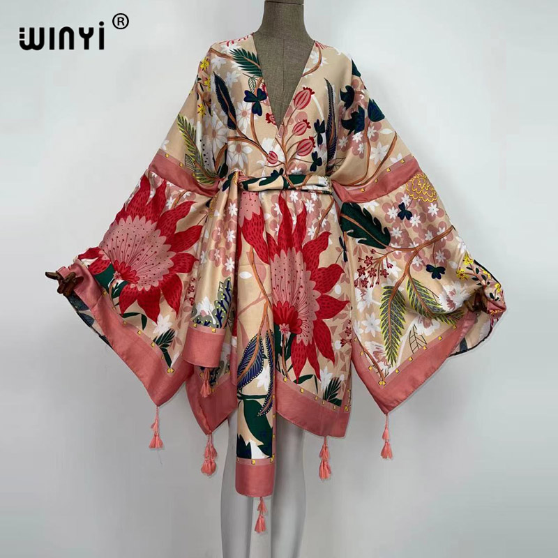 Boho Summer Beach Maxi Dress - Winyi Herfst Jurken Voor Vrouwen Cardigan