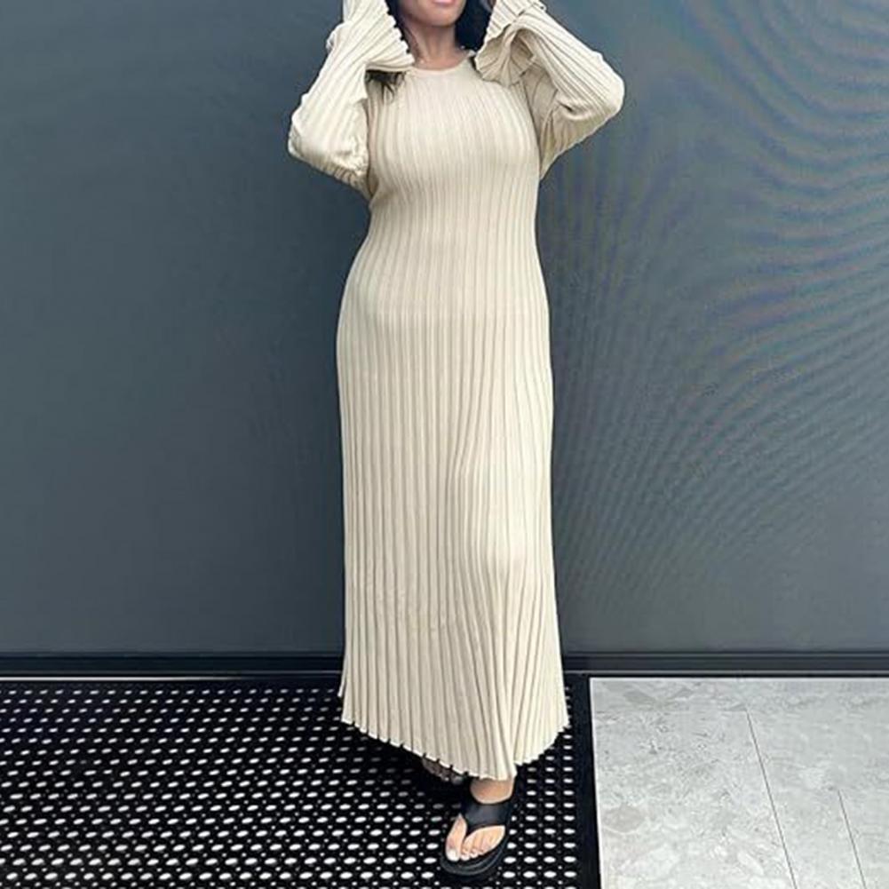 Bodycon Long Sleeve Ribbed Dress - Geribbelde gebreide jurk Dames lange mouw