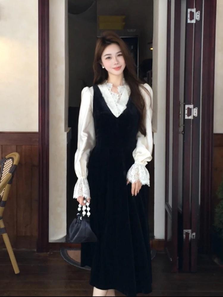 Korean Style A Line Shirt Dress - XZY Chic kanten patchwork zijden overhemd