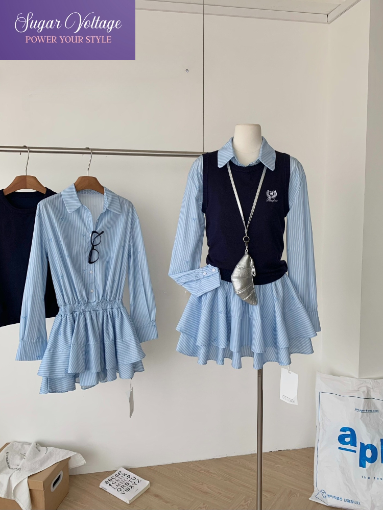 Korean Style A Line Shirt Dress - Lente Herfst Koreaanse Mode College Stijl