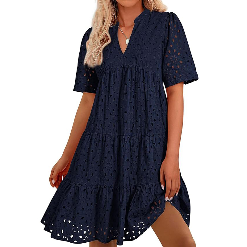 French Vintage Floral Midi Dress - Boheemse zomerjurk voor dames met V-hals,