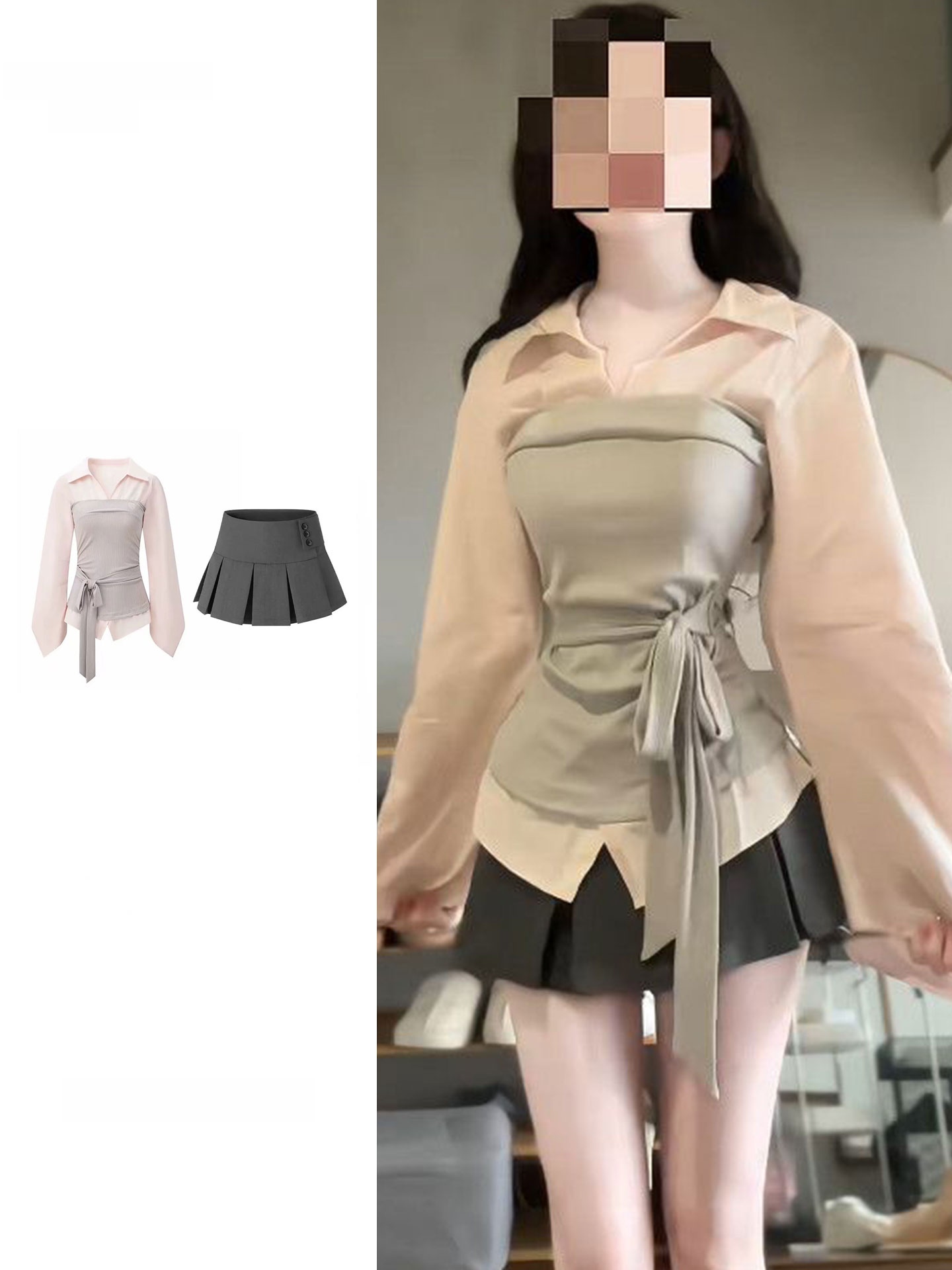 Korean Style A Line Shirt Dress - Dames plus size Koreaanse stijl patchwork