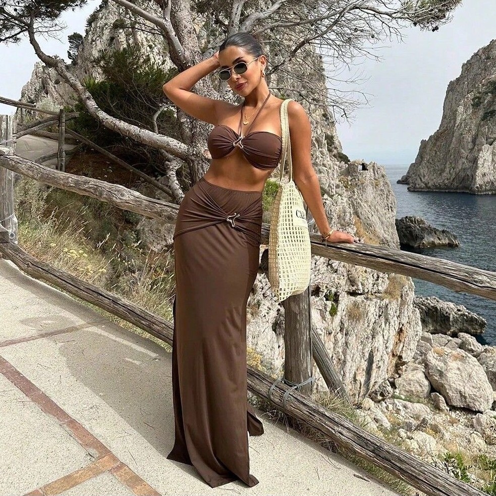 Swimwear - Dames mouwloze tankini bikini halternek hoge