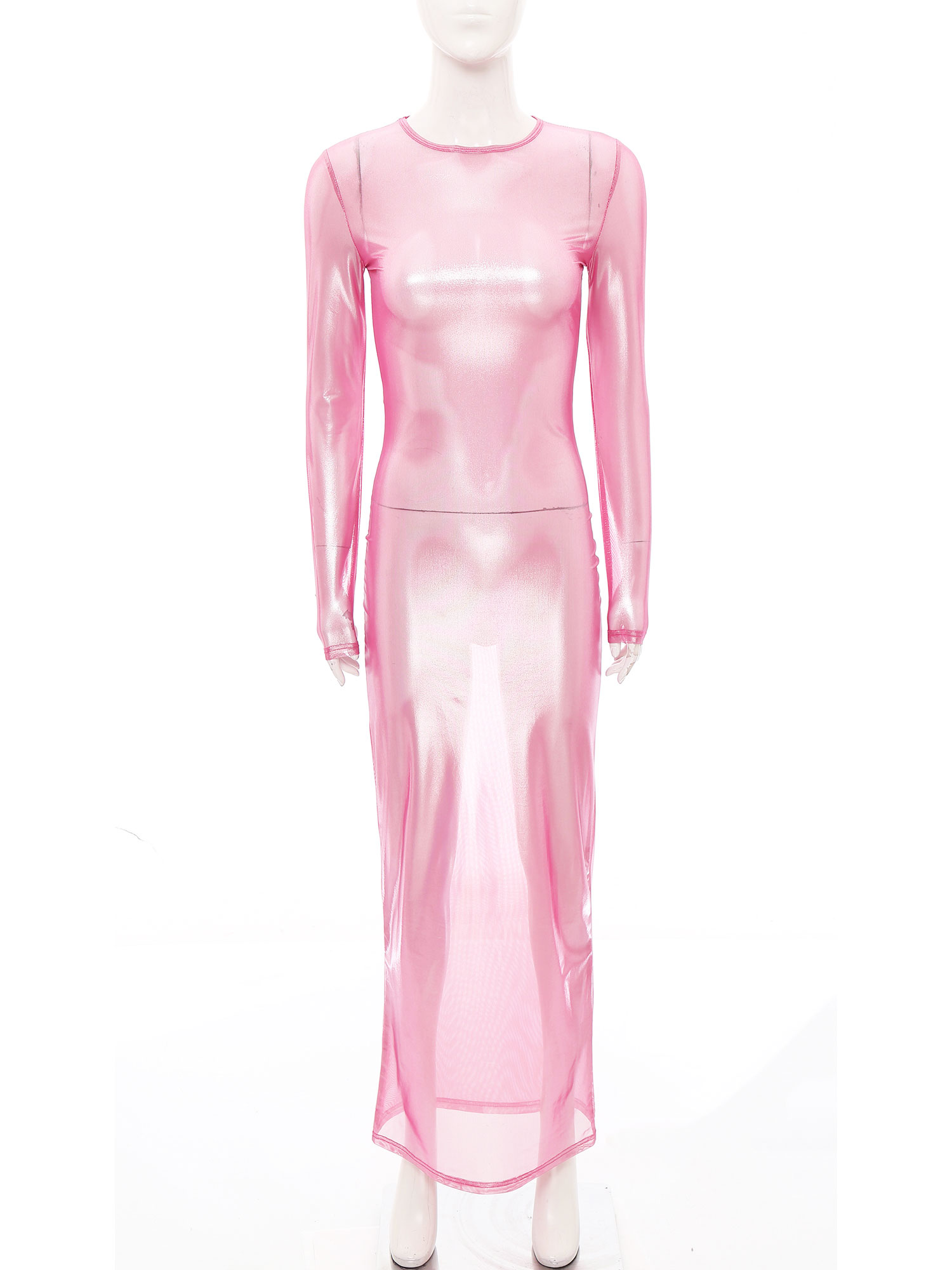 Sexy Mesh Sheer Bodycon Dress - Womens glanzende metallic pure lange jurk