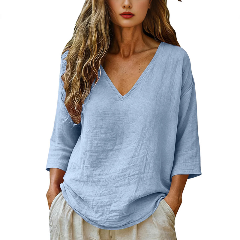Blouses - Dames V-hals T-shirts met driekwart mouwen,