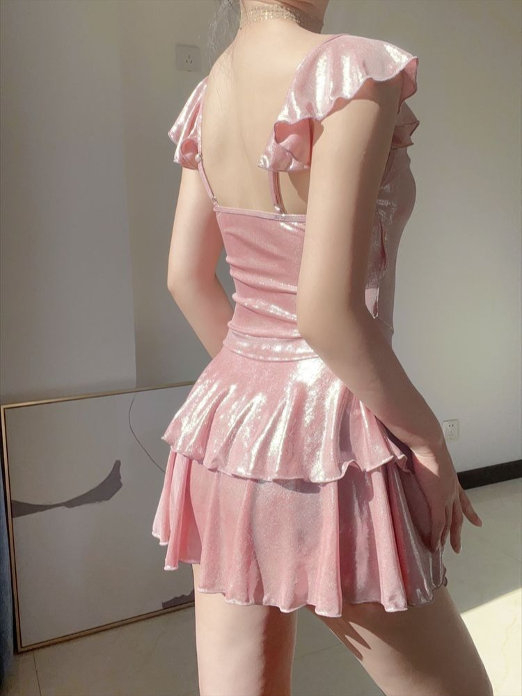 Tops - Flatterende glanzende roze badkleding voor dames,