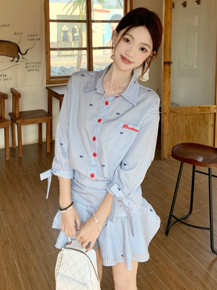 Koreaanse stijl casual gestree - Korean Style A Line Shirt Dress recensie en prijs
