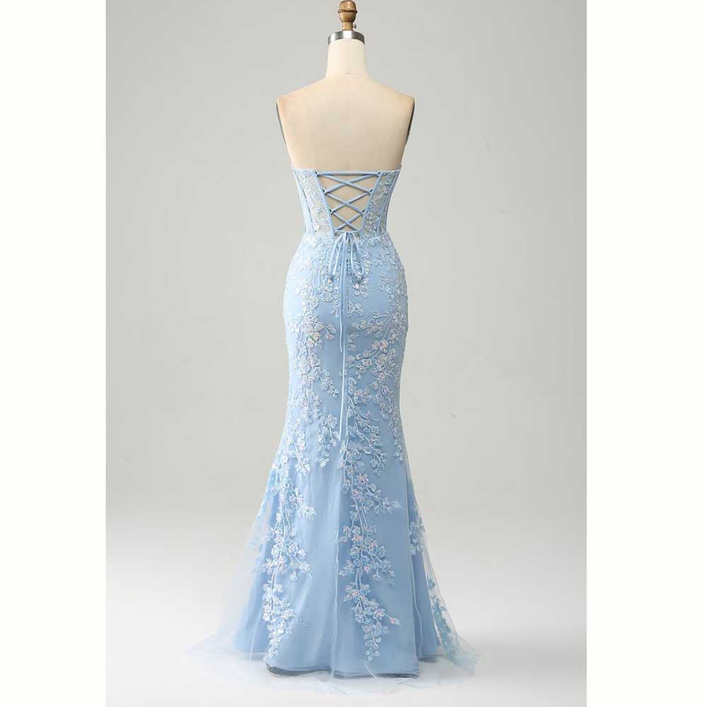 Elegante lichtblauwe satijnen  - Elegant Satin Evening Gown Split recensie en prijs