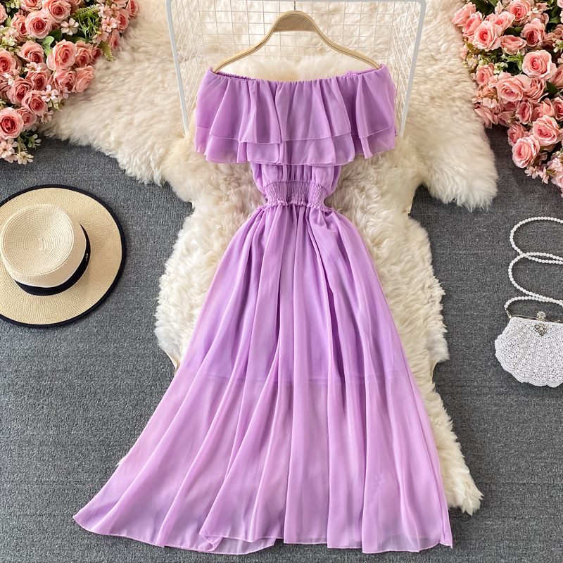 Gele Effen Dames Strandjurk Vo - Off Shoulder Puff Sleeve Sundress recensie en prijs