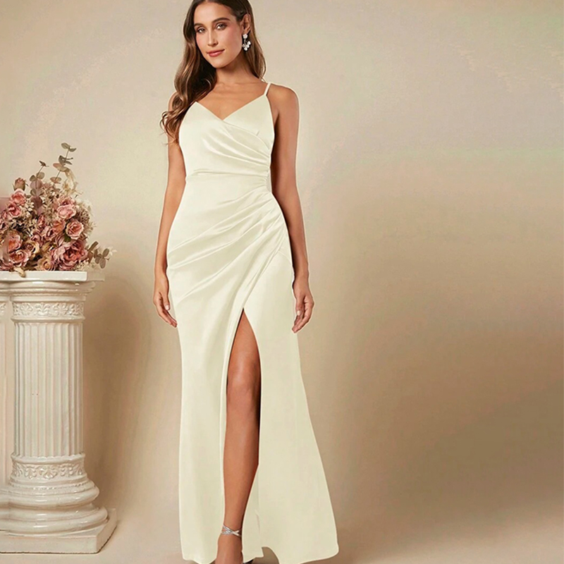 Vrouwen Elegante Satijnen Jarr - Elegant Satin Evening Gown Split recensie en prijs