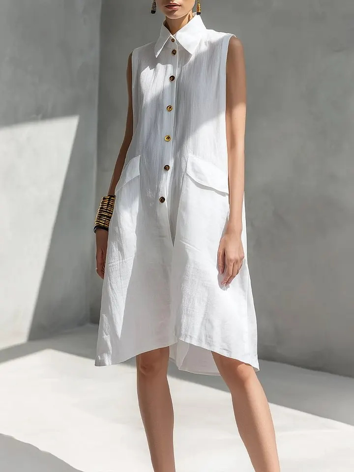Zomerjurk met revers, casual,  - Casual Loose Linen Shirt Dress recensie en prijs