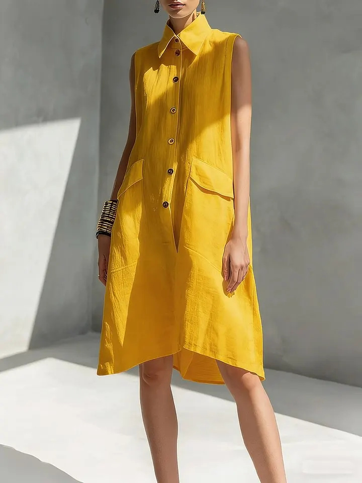 Zomerjurk met revers, casual,  - Casual Loose Linen Shirt Dress recensie en prijs