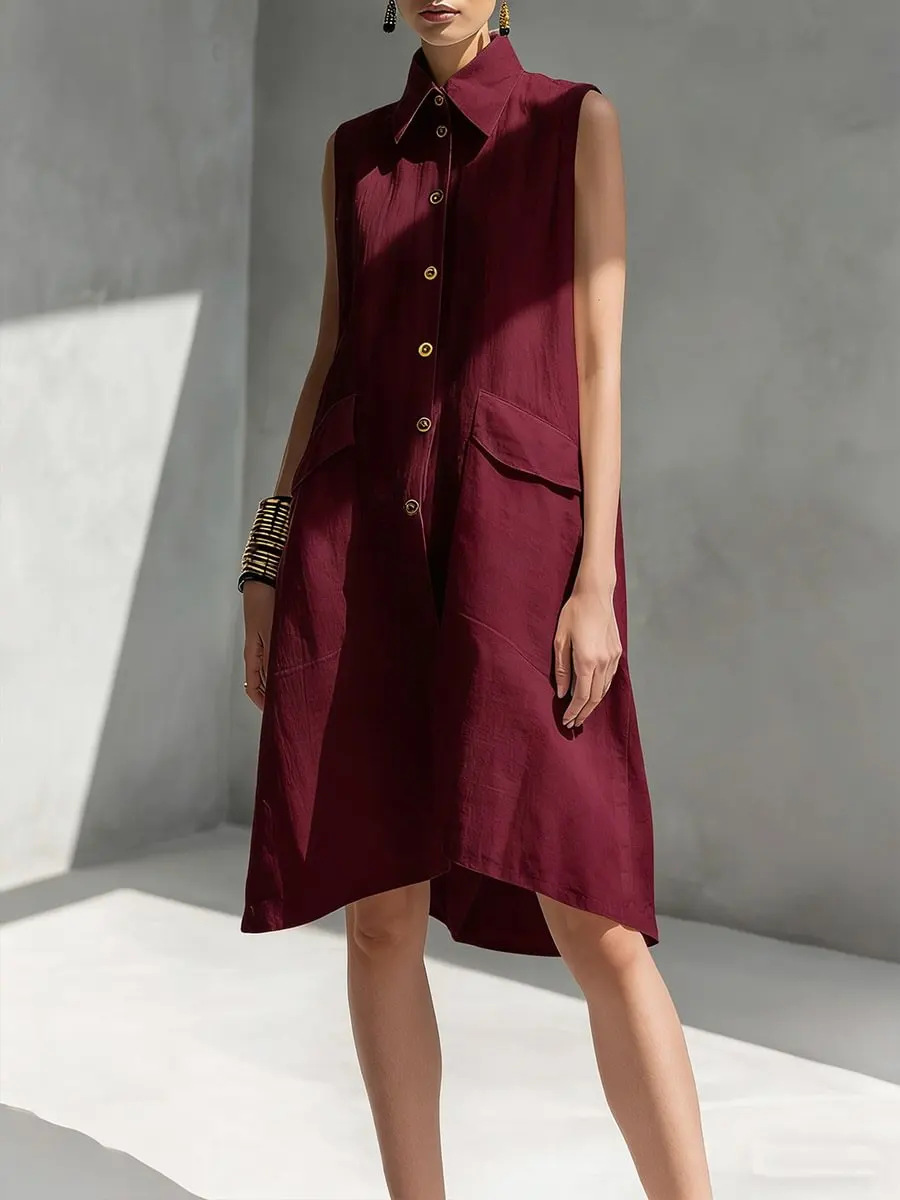 Zomerjurk met revers, casual,  - Casual Loose Linen Shirt Dress recensie en prijs