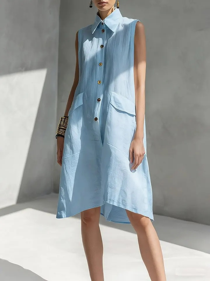 Zomerjurk met revers, casual,  - Casual Loose Linen Shirt Dress recensie en prijs