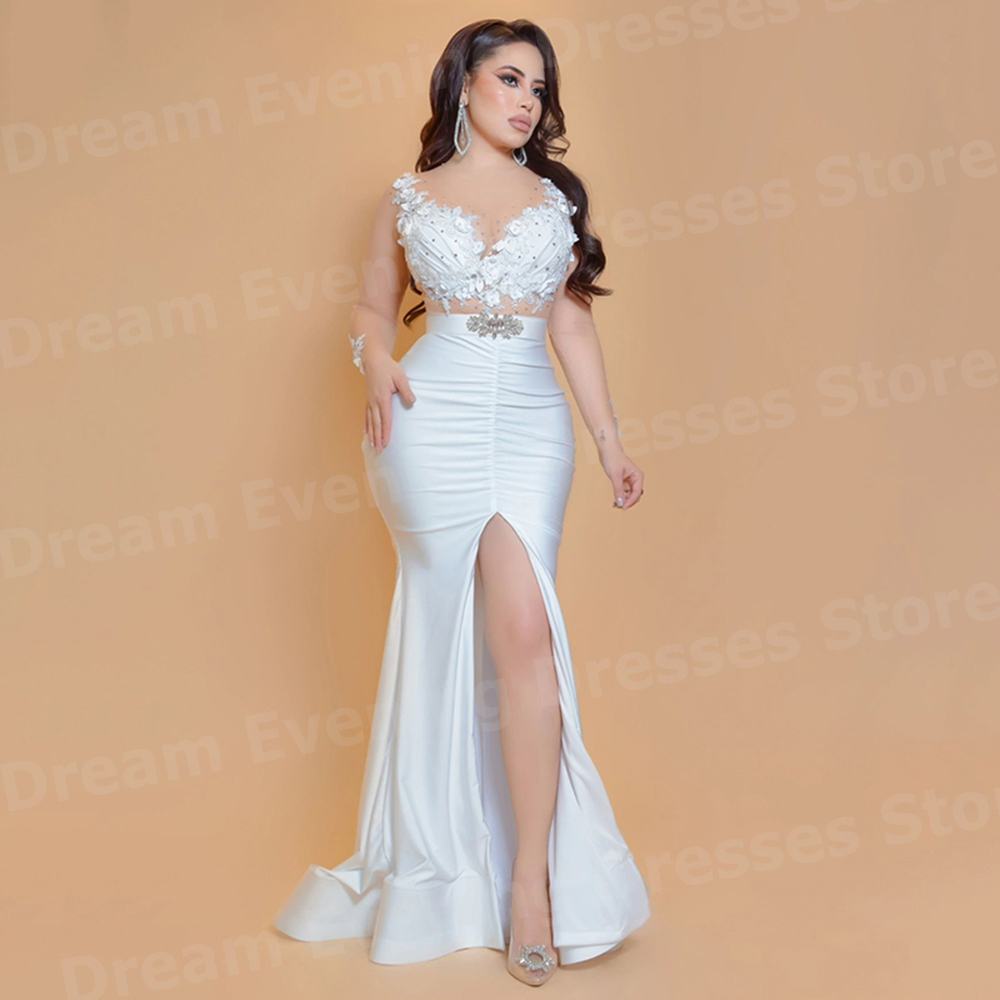 Elegante witte zeemeermin dame - Elegant Satin Evening Gown Split recensie en prijs