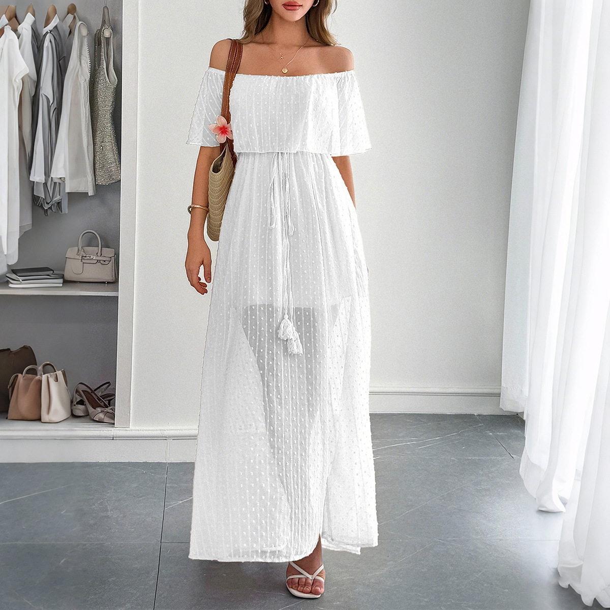 Elegante dames zomerjurk met s - Off Shoulder Puff Sleeve Sundress recensie en prijs
