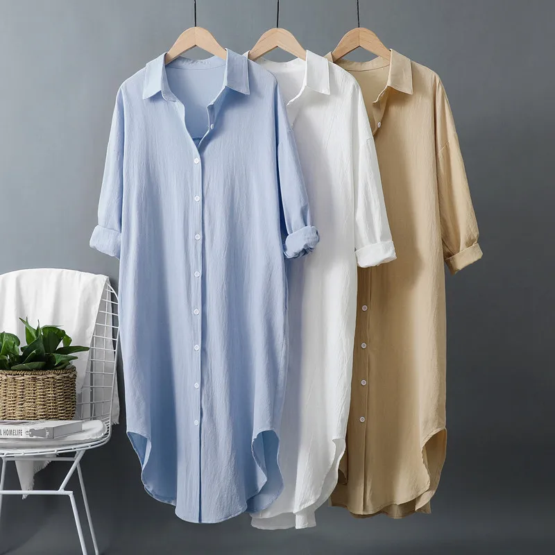 Nieuwe katoenen en linnen lang - Casual Loose Linen Shirt Dress recensie en prijs