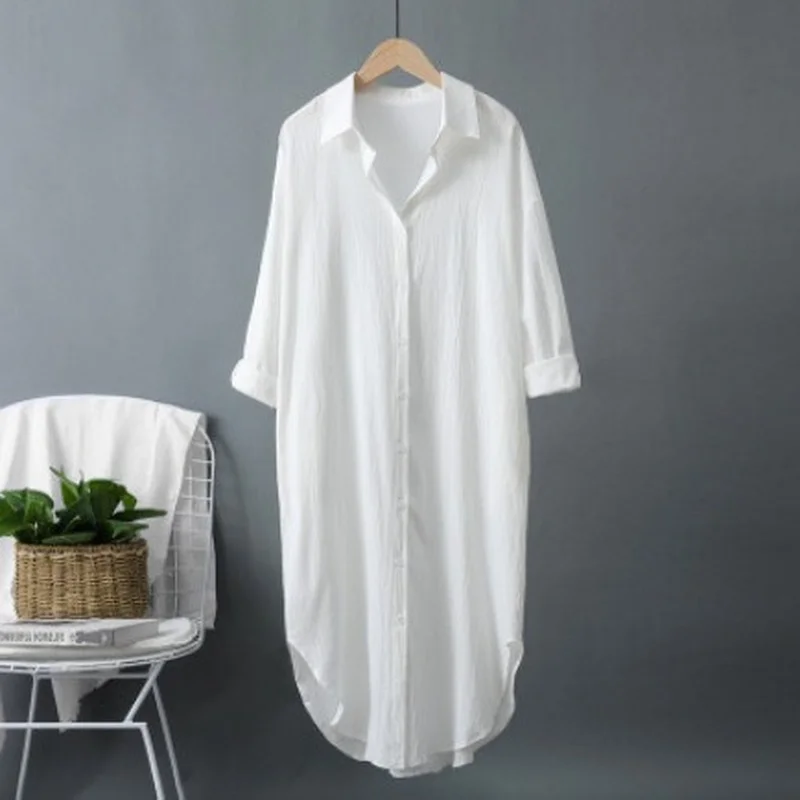 Nieuwe katoenen en linnen lang - Casual Loose Linen Shirt Dress recensie en prijs
