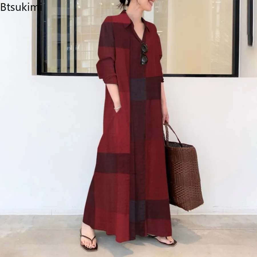 Mode Nieuwe Shirtjurk Dames Co - Casual Loose Linen Shirt Dress recensie en prijs