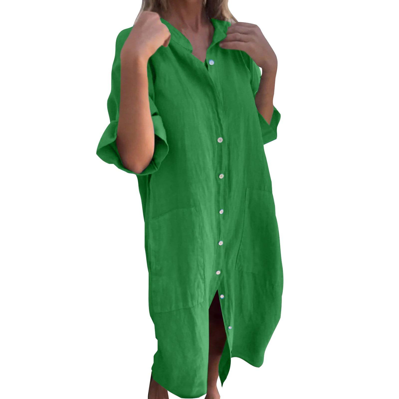 2023 Nieuwe Europese en Amerik - Casual Loose Linen Shirt Dress recensie en prijs