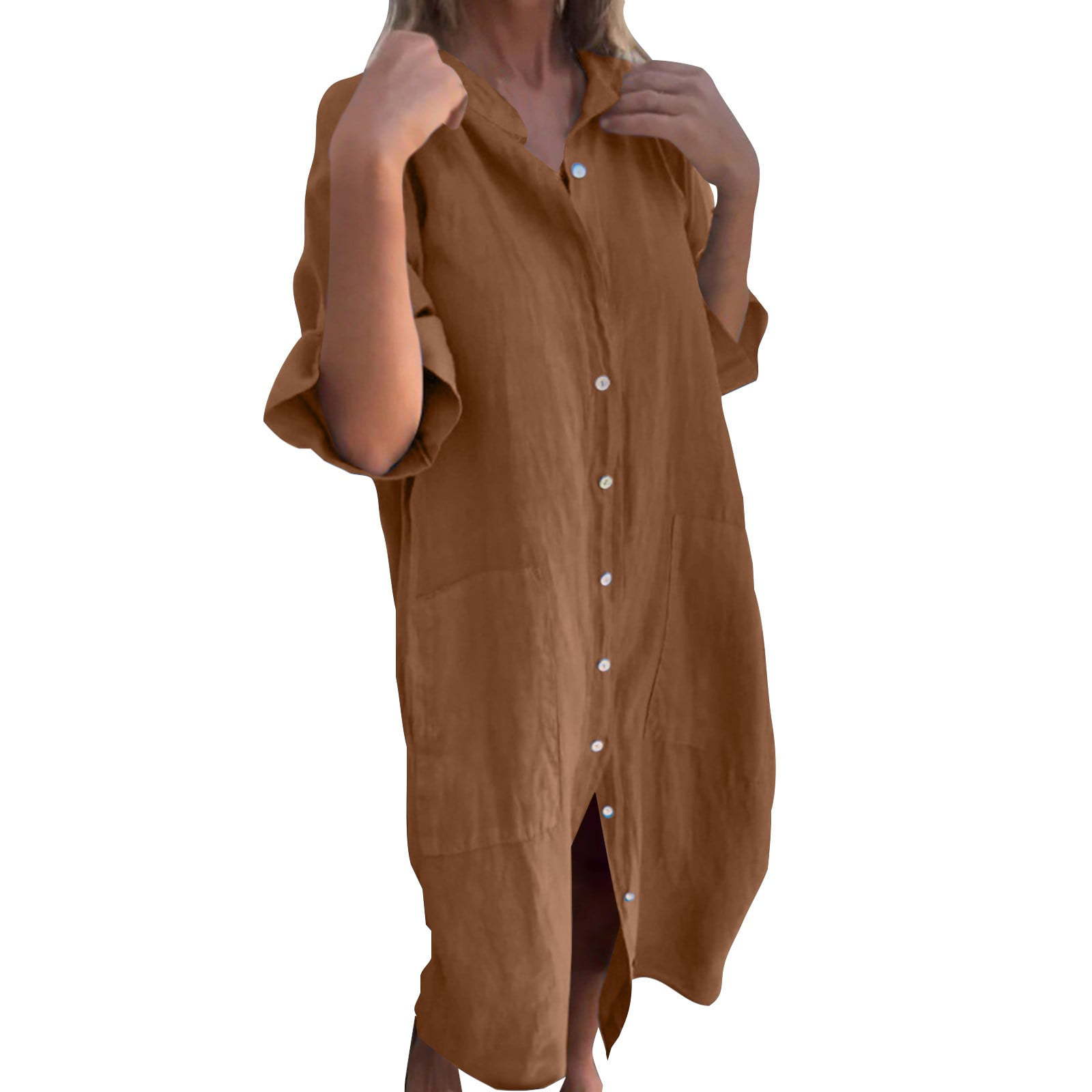 2023 Nieuwe Europese en Amerik - Casual Loose Linen Shirt Dress recensie en prijs
