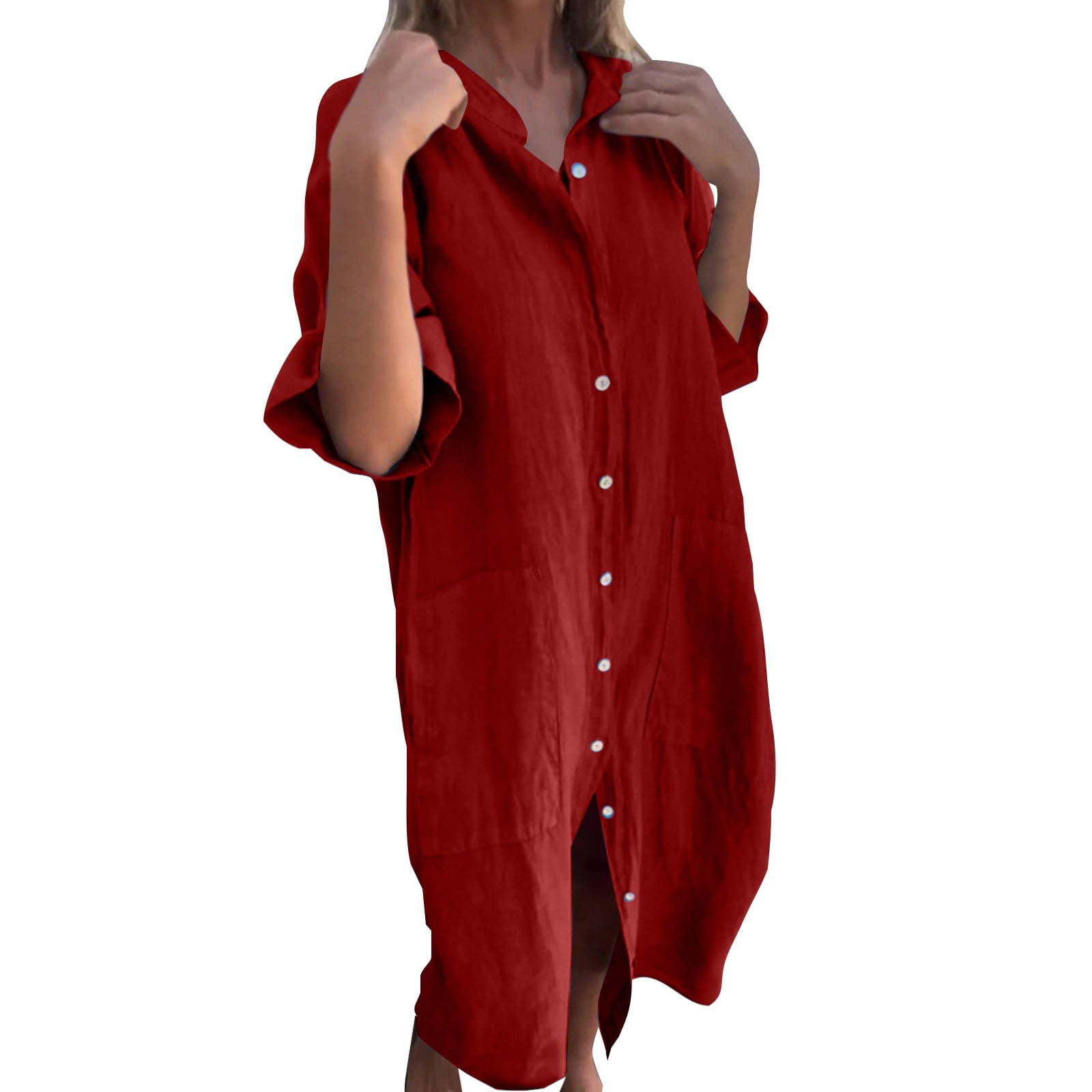 2023 Nieuwe Europese en Amerik - Casual Loose Linen Shirt Dress recensie en prijs
