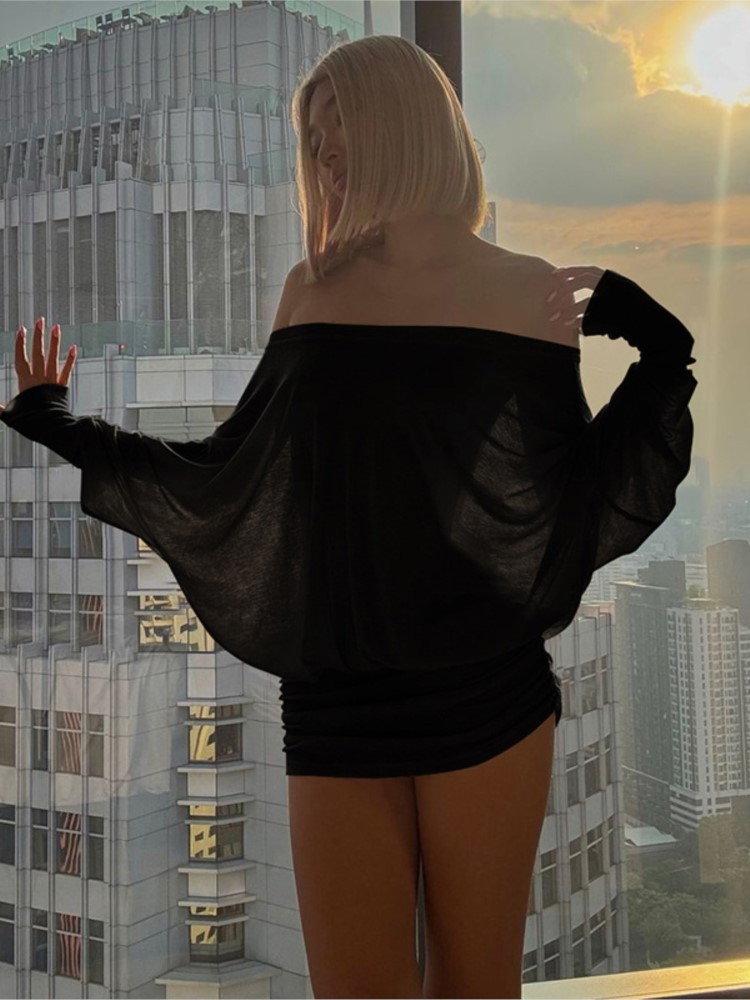 Nieuwe mode off-shoulder pure  - Sexy Mesh Sheer Bodycon Dress recensie en prijs