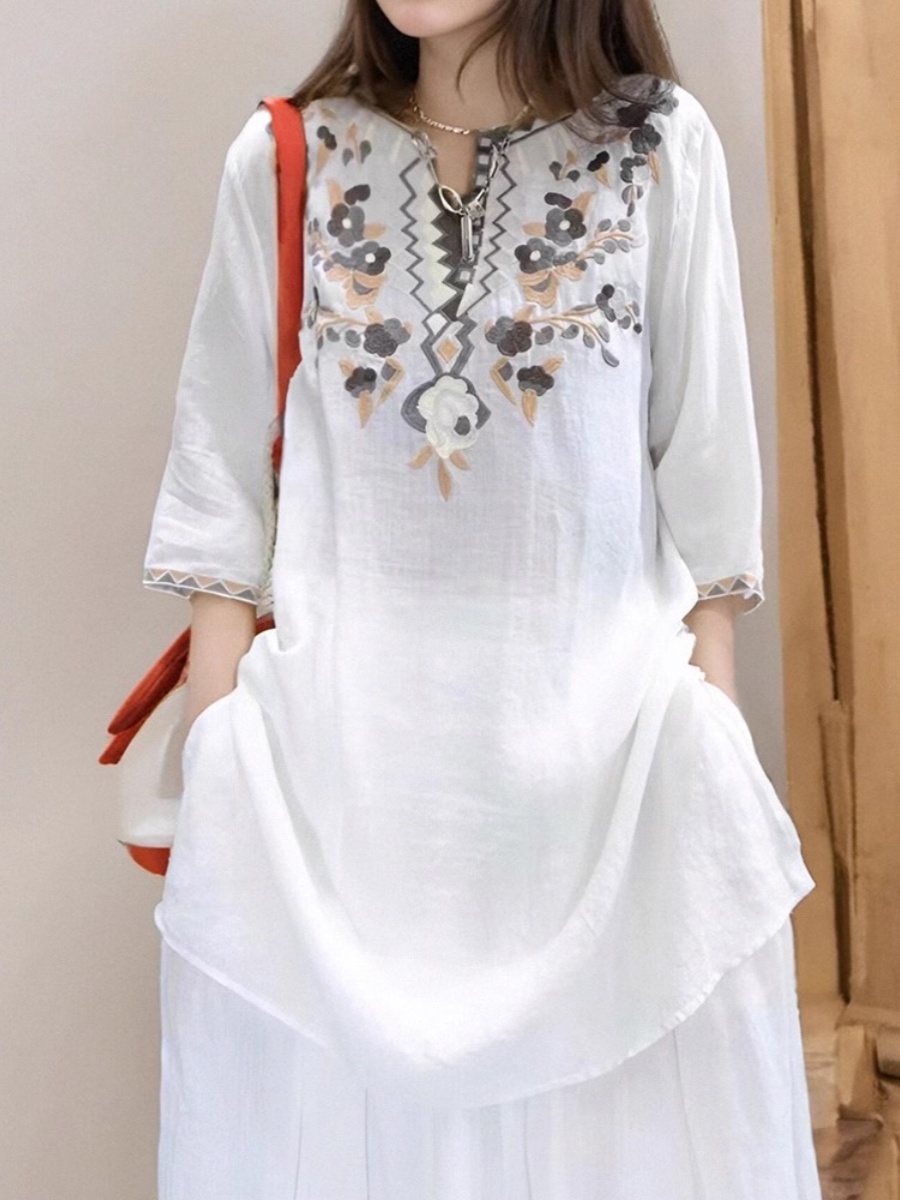 Elegante geborduurde linnen sh - Casual Loose Linen Shirt Dress recensie en prijs