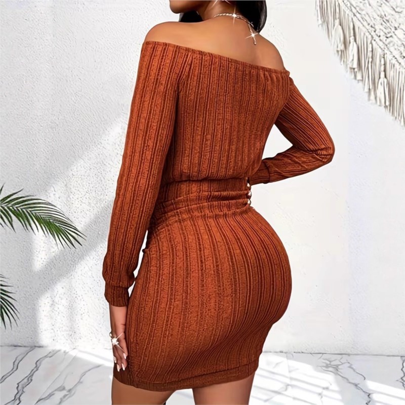 Damesmode Jurk Lente Herfst El - Bodycon Long Sleeve Ribbed Dress recensie en prijs