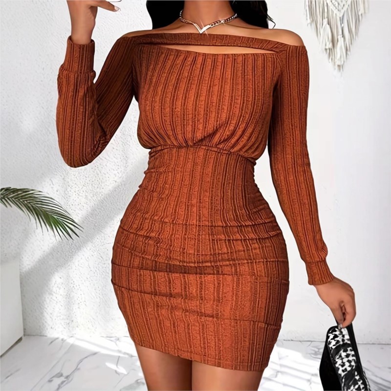 Damesmode Jurk Lente Herfst El - Bodycon Long Sleeve Ribbed Dress recensie en prijs