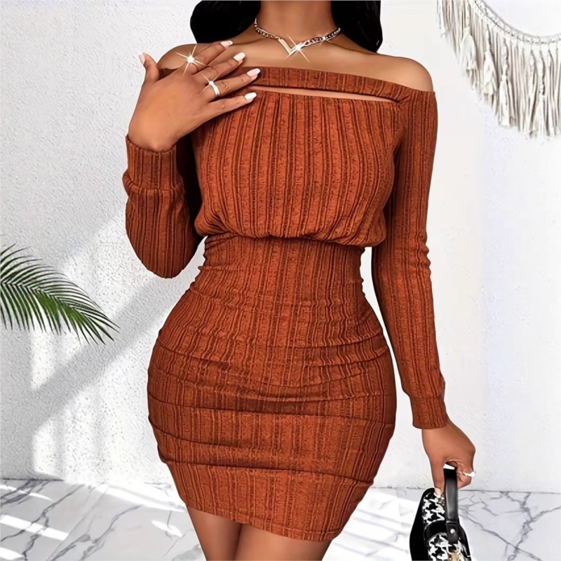 Damesmode Jurk Lente Herfst El - Bodycon Long Sleeve Ribbed Dress recensie en prijs
