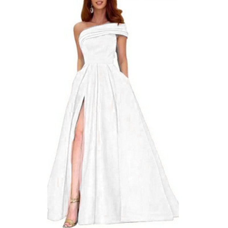 Elegante off-shoulder satijnen - Elegant Satin Evening Gown Split recensie en prijs