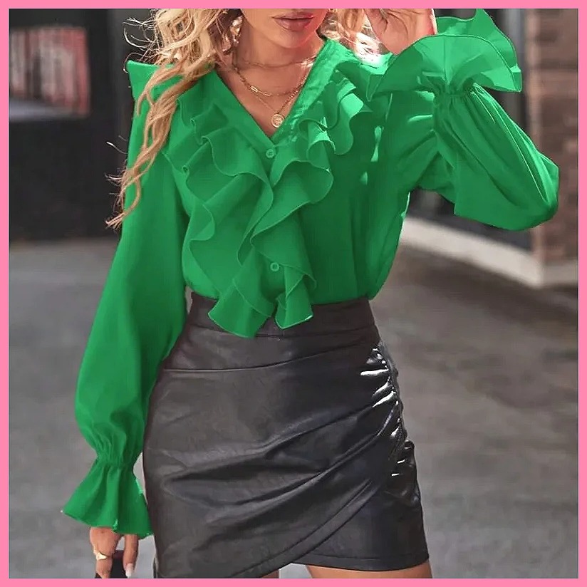 2025 Mode V-hals Blouse met Ge - Blouses recensie en prijs