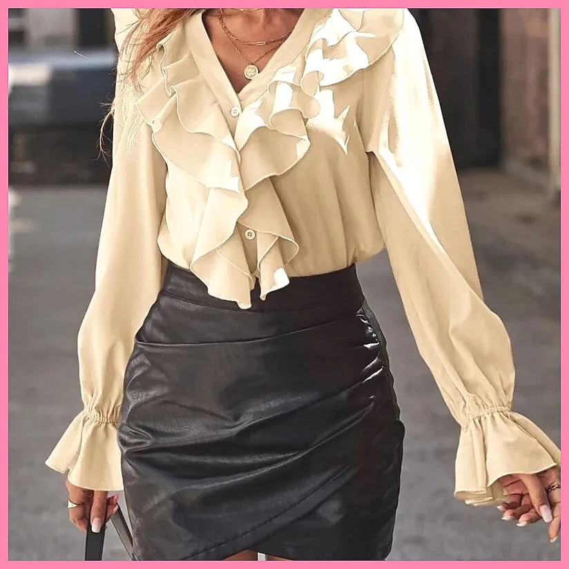 2025 Mode V-hals Blouse met Ge - Blouses recensie en prijs