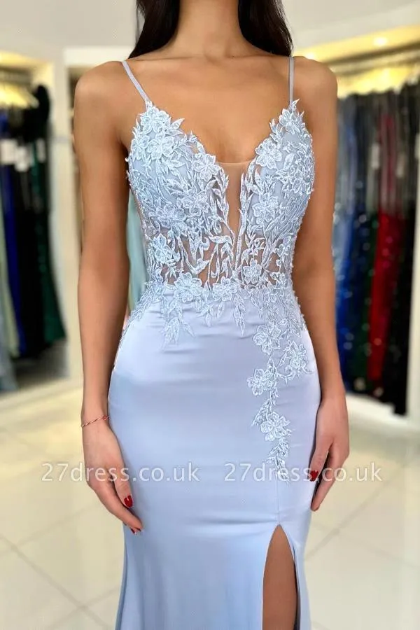 Elegante zeemeermin lichtblauw - Elegant Satin Evening Gown Split recensie en prijs