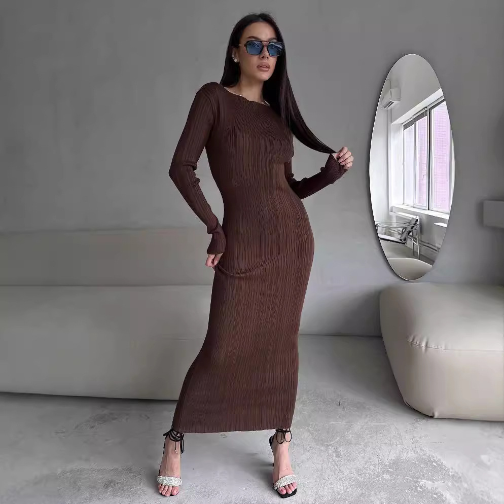 Elegante damesjurk met ronde h - Bodycon Long Sleeve Ribbed Dress recensie en prijs