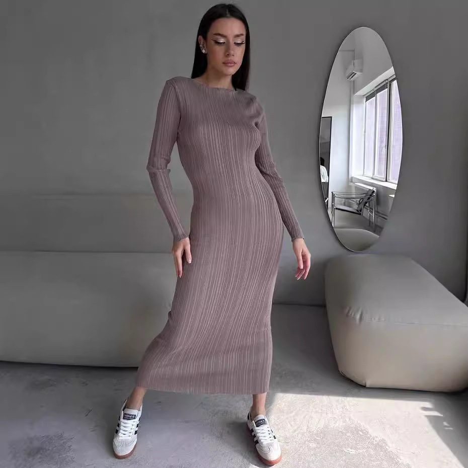 Elegante damesjurk met ronde h - Bodycon Long Sleeve Ribbed Dress recensie en prijs