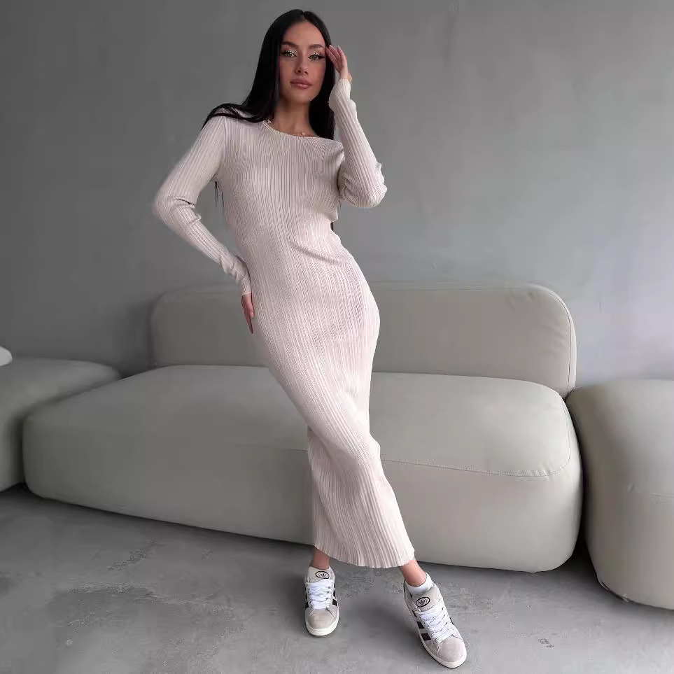 Elegante damesjurk met ronde h - Bodycon Long Sleeve Ribbed Dress recensie en prijs